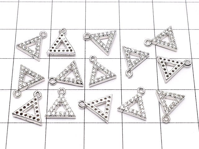 3pcs $3.79! Metal Parts Triangle Charm w / CZ Silver Color 3pcs