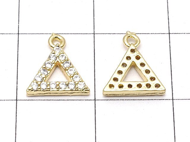 Metal Parts Triangle Charm w / CZ Gold Color 3pcs