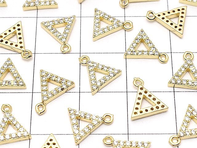 Metal Parts Triangle Charm w / CZ Gold Color 3pcs