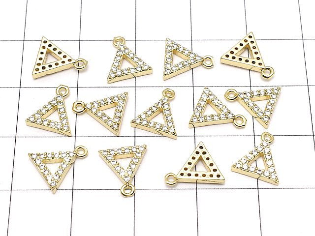 Metal Parts Triangle Charm w / CZ Gold Color 3pcs