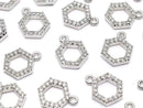 Metal parts Hexagon charm w/CZ Silver color 2pcs