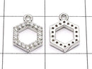 Metal parts Hexagon charm w/CZ Silver color 2pcs