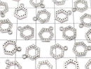 Metal parts Hexagon charm w/CZ Silver color 2pcs