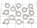 Metal parts Hexagon charm w/CZ Silver color 2pcs