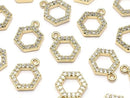 Metal parts Hexagon charm w/CZ Gold color 2pcs