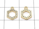 Metal parts Hexagon charm w/CZ Gold color 2pcs