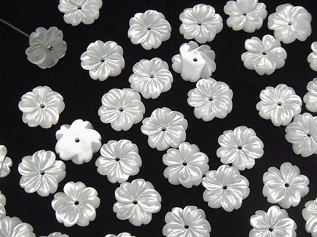 [Video] High Quality White Shell (Silver-lip Oyster) AAA Flower [6mm][8mm][10mm][12mm][15mm] Center Hole 4pcs