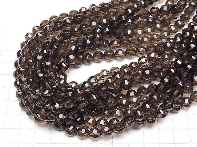 [Video]Smoky Quartz AAA Twist 72Faceted Round 8mm 1/4 or 1strand beads (aprx.15inch/37cm)