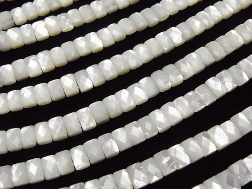 High Quality White Shell AAA 2 Holes Faceted Rectangle 6x4x3-4mm 1/4 or 1strand beads (aprx.15inch / 38cm)