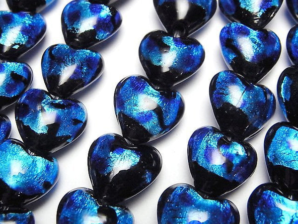 [Video] Lampwork Beads Vertical Hole Heart 12x12mm [Blue x Light Blue] 1/4 or 1strand beads (aprx.12inch/30cm)