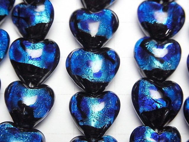 [Video] Lampwork Beads Vertical Hole Heart 12x12mm [Blue x Light Blue] 1/4 or 1strand beads (aprx.12inch/30cm)