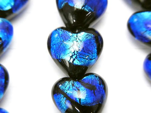 [Video] Lampwork Beads Vertical Hole Heart 12x12x8mm [Blue x Light Blue] half or 1strand beads (aprx.12inch / 30cm)