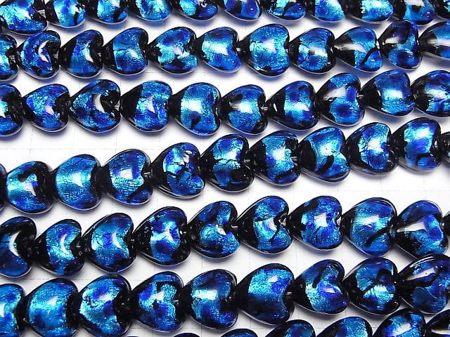 [Video] Lampwork Beads Vertical Hole Heart 12x12mm [Blue x Light Blue] 1/4 or 1strand beads (aprx.12inch/30cm)