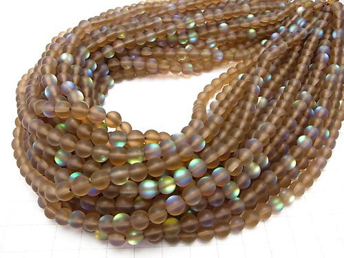 [Video] Frost Brown Luna Flash Round 6mm 1strand beads (aprx.15inch/37cm)