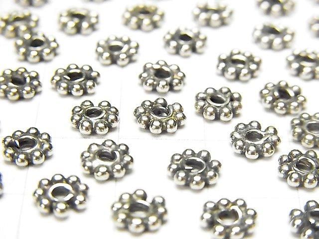 Bali Silver Rondelle Daisy 6x6x1.5mm Oxidized Finish 4pcs