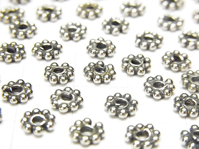Bali Silver Rondelle Daisy 6x6x1.5mm Oxidized Finish 4pcs