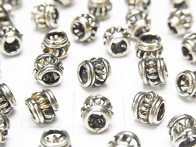 Bali Silver Rondelle 6.5x6.5x5.5mm Oxidized Finish 2pcs