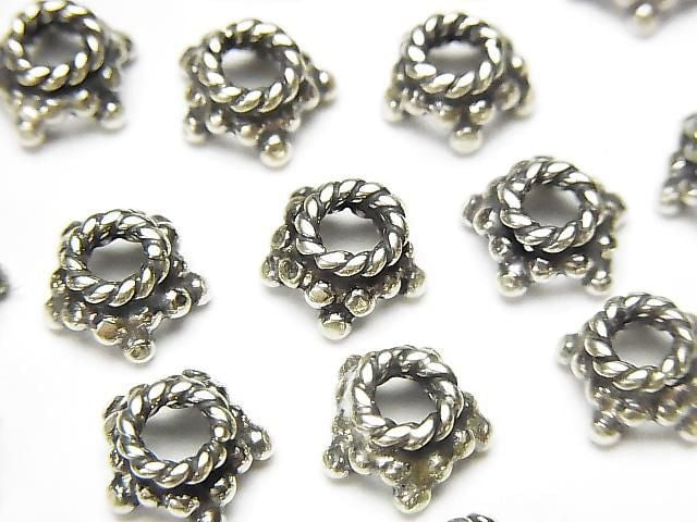 Bali Silver Bead Caps 8x8x4mm Oxidized Finish 2pcs