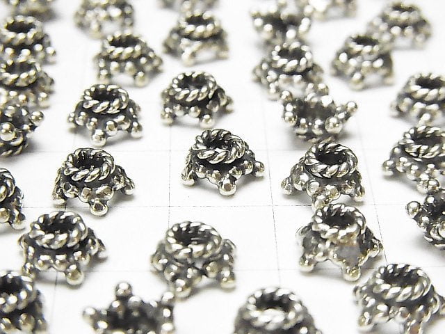 Bali Silver Beads Cap 8 x 8 x 4 mm Oxidized Finish 2 pcs $3.79!