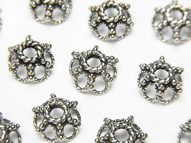 Bali Silver Bead Caps 10x10x5mm Oxidized Finish 2pcs
