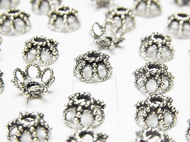 Bali Silver Bead Caps 10x10x5mm Oxidized Finish 2pcs