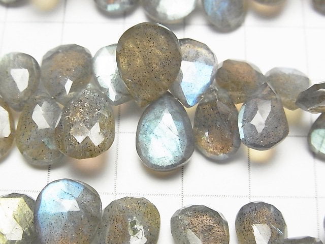 [Video]High Quality Labradorite AAA- Pear shape Faceted Briolette half or 1strand beads (aprx.7inch/18cm)