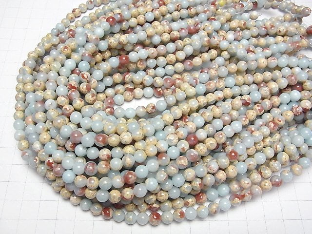 [Video] Pastel blue color Kaolinite Round 6mm 1strand beads (aprx.15inch / 37cm)