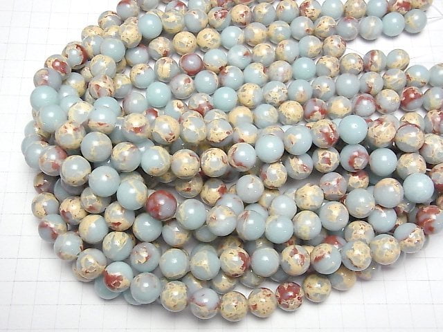 [Video] Pastel blue color Kaolinite Round 12 mm half or 1 strand beads (aprx.15 inch / 36 cm)