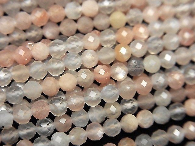 多色月光石 AAA 刻面圓珠 3mm 1串 (約15英吋/36公分)高品質！