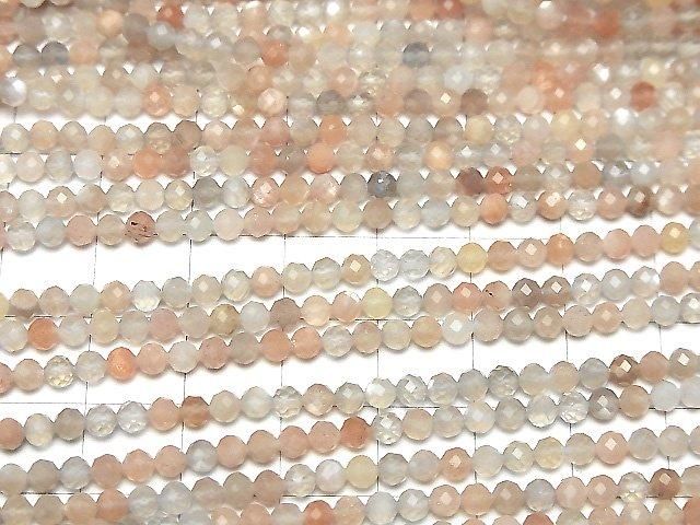 多色月光石 AAA 刻面圓珠 3mm 1串 (約15英吋/36公分)高品質！