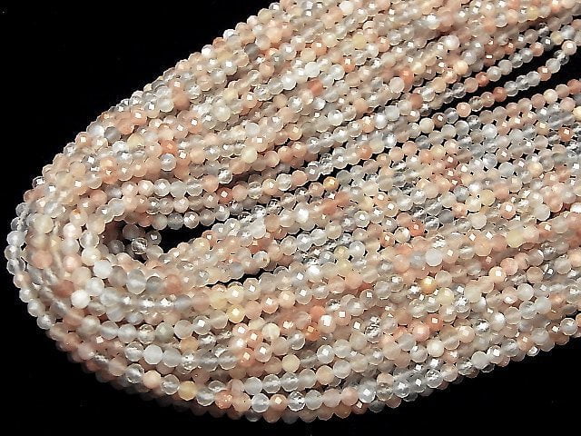 [Video]High Quality! Multicolor Moonstone AAA Faceted Round 3mm 1strand beads (aprx.15inch/36cm)