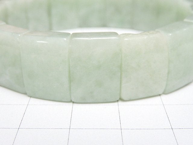 [Video] Pastel Green! Burma Jadeite AAA- 2 Hole Rectangle 15x12x6mm Bracelet