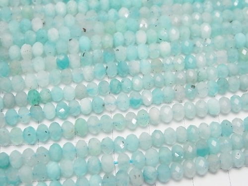 [Video] High Quality! Peru Amazonite silica AA ++ Faceted Button Roundel 4 x 4 x 3 mm half or 1 strand beads (aprx.15 inch / 38 cm)