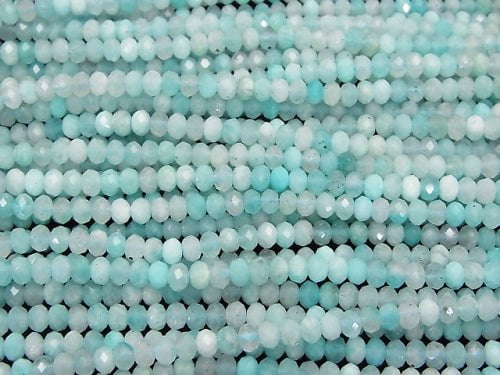 [Video] High Quality! Peru Amazonite silica AA ++ Faceted Button Rondelle 4 x 4 x 3 mm half or 1 strand beads (aprx.15 inch / 38 cm)