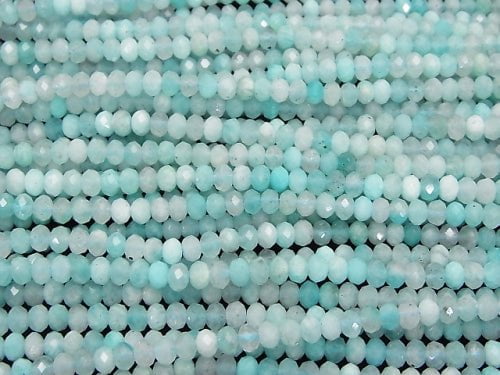 [Video] High Quality! Peru Amazonite silica AA ++ Faceted Button Roundel 4 x 4 x 3 mm half or 1 strand beads (aprx.15 inch / 38 cm)