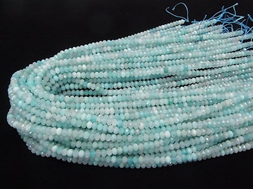 [Video] High Quality! Peru Amazonite silica AA ++ Faceted Button Roundel 4 x 4 x 3 mm half or 1 strand beads (aprx.15 inch / 38 cm)