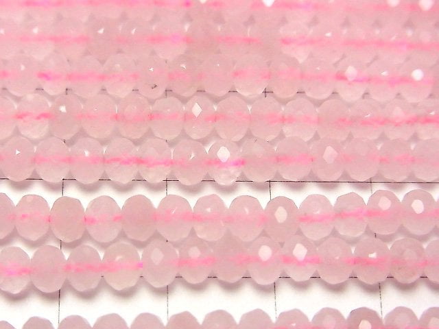 [Video] High Quality! Rose Quartz AA++ Faceted Button Rondelle 4x4x3mm 1strand beads (aprx.15inch/38cm)