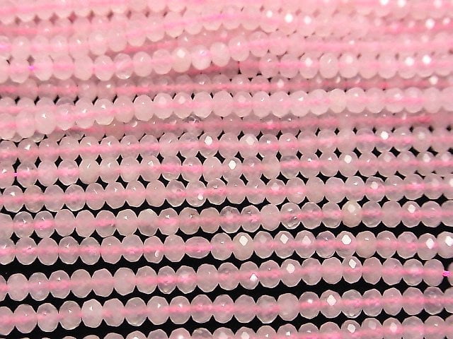 [Video] High Quality! Rose Quartz AA++ Faceted Button Rondelle 4x4x3mm 1strand beads (aprx.15inch/38cm)