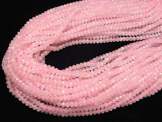 [Video] High Quality! Rose Quartz AA++ Faceted Button Rondelle 4x4x3mm 1strand beads (aprx.15inch/38cm)