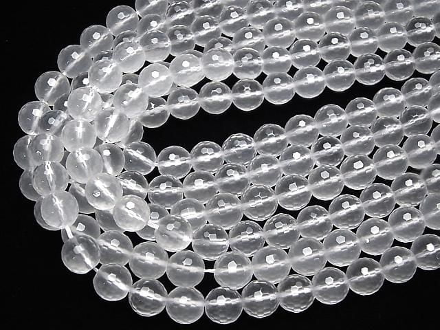[Video]Milky Quartz AAA 128Faceted Round 10mm half or 1strand beads (aprx.15inch/38cm)