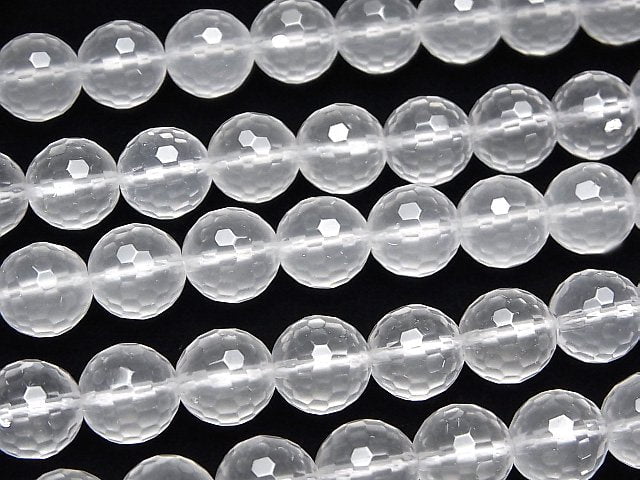 [Video] Milky Quartz AAA 128Faceted Round 12mm 1/4 or 1strand beads (aprx.15inch/38cm)