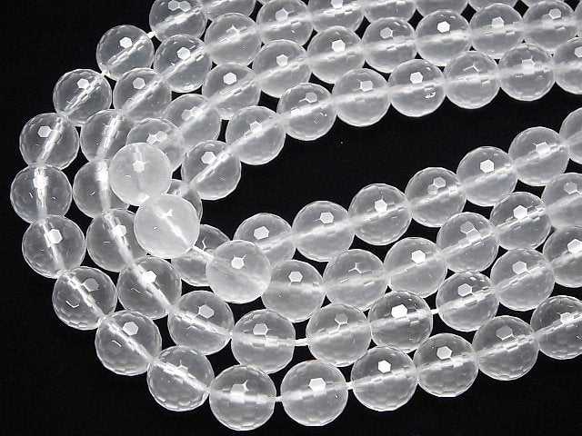 [Video] Milky Quartz AAA 128Faceted Round 12mm 1/4 or 1strand beads (aprx.15inch/38cm)