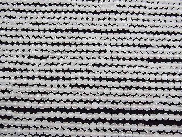[Video] High Quality! 1strand $6.79! White Chalcedony Faceted Round 3mm 1strand beads (aprx.15inch / 37cm)