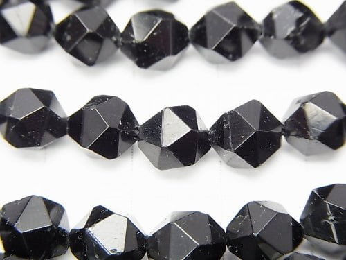 Black Tourmaline AA + 24 Faceted Round 8 mm half or 1 strand beads (aprx.15 inch / 37 cm)