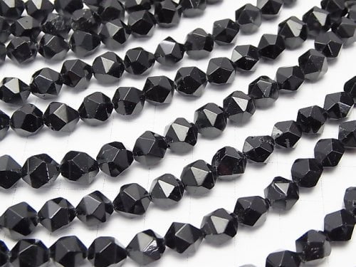 Black Tourmaline AA + 24 Faceted Round 8 mm half or 1 strand beads (aprx.15 inch / 37 cm)