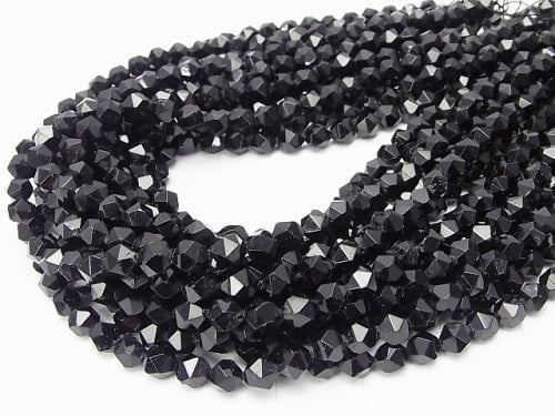 Black Tourmaline AA + 24 Faceted Round 8 mm half or 1 strand beads (aprx.15 inch / 37 cm)