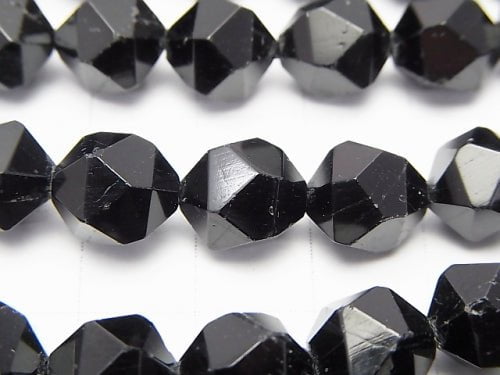 Black Tourmaline AA + 24 Faceted Round 10 mm half or 1 strand beads (aprx.15 inch / 37 cm)
