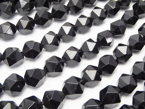 Black Tourmaline AA + 24 Faceted Round 12 mm half or 1 strand beads (aprx.15 inch / 37 cm)