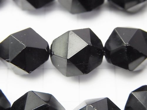 Black Tourmaline AA + 24 Faceted Round 14 mm half or 1 strand beads (aprx.15 inch / 37 cm)