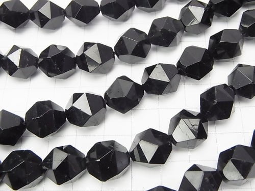 Black Tourmaline AA + 24 Faceted Round 14 mm half or 1 strand beads (aprx.15 inch / 37 cm)